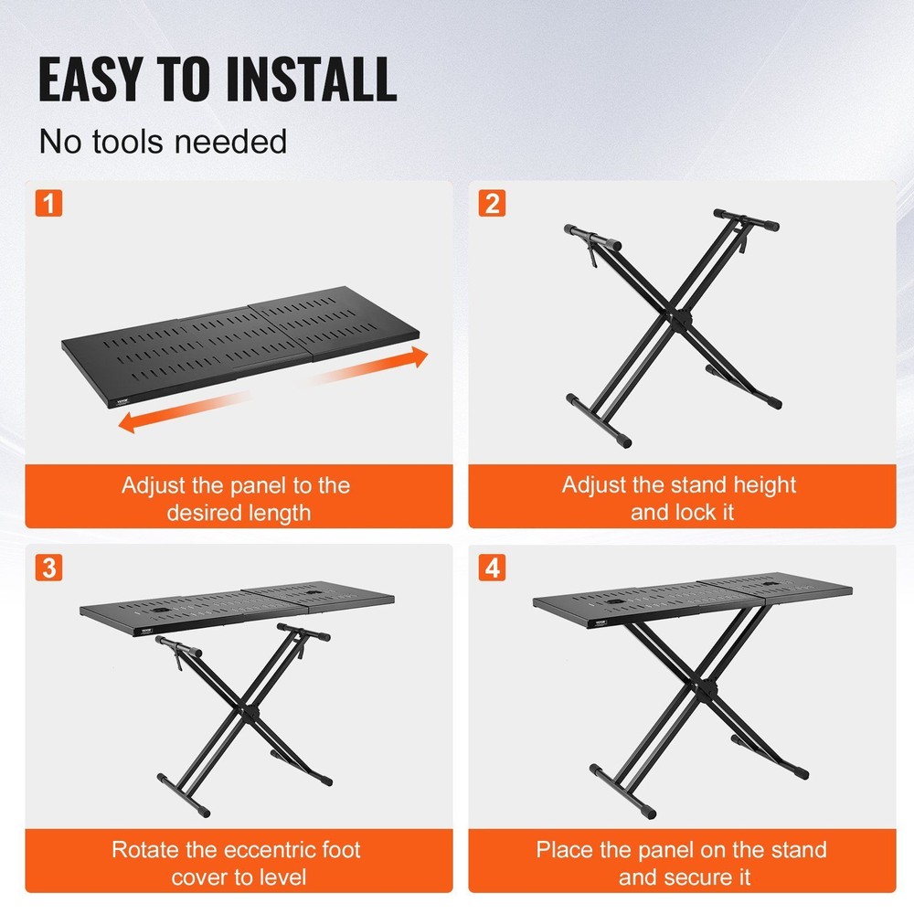 Portable DJ Table with Double-X Braced Keyboard Stand Adjustable Height