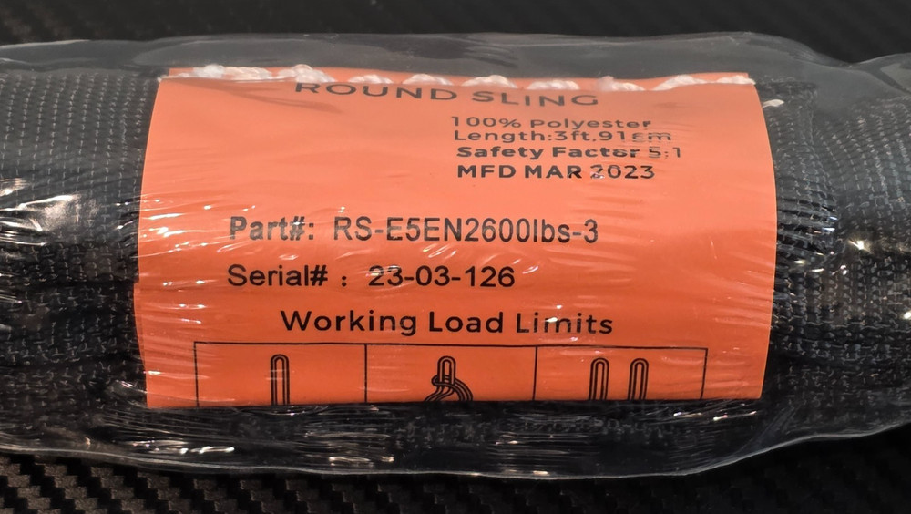 Round Sling 100% Polyester 3ft 5:1 Safety Factor #RS-E5EN2600lbs-3