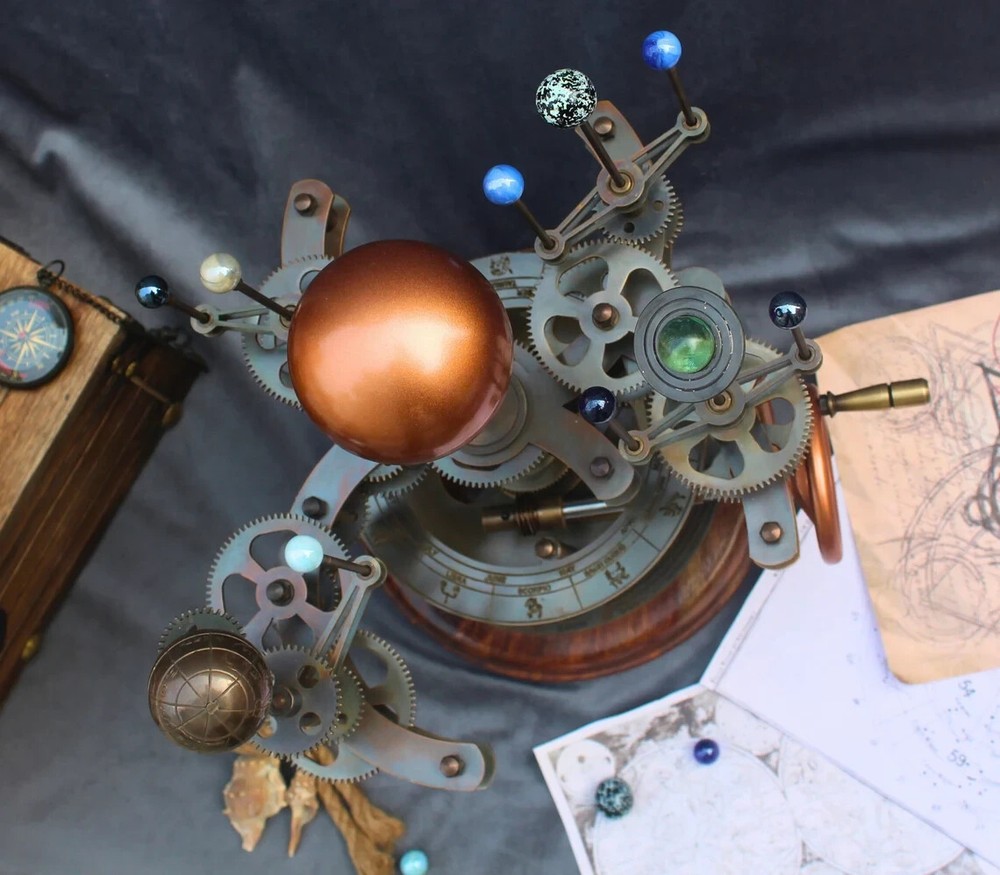 Antique Brass Orrery Solar System Model w/ Saturn – Functional Celestial Gift