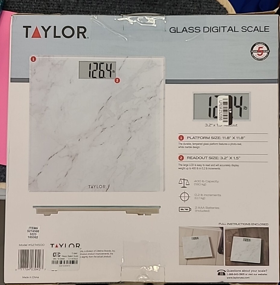 Glass Digital Scale with Marble Design White - Taylor