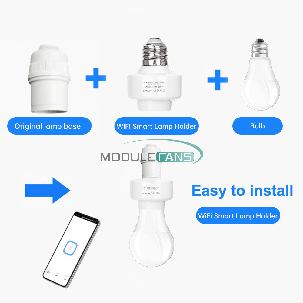 Smart WiFi Bulb Socket E26 E27 Light Bulb Adapter EWeLink Alexa Google Control