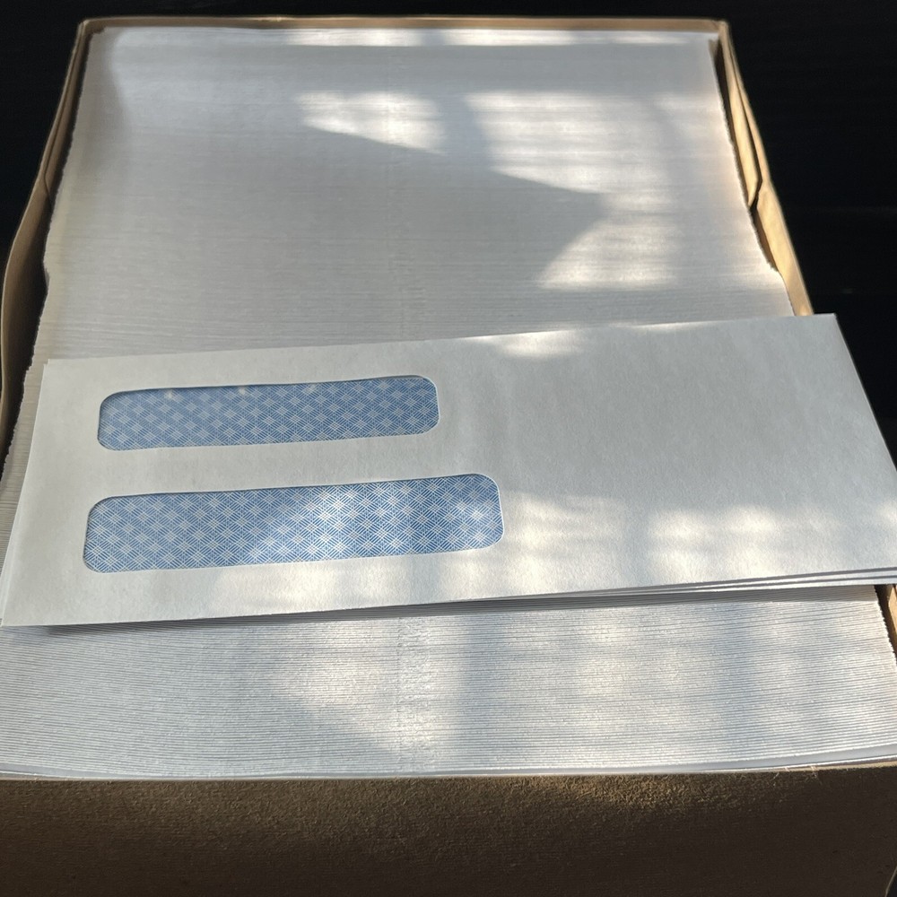 50 Business Source White Security Tint Double Window Envelope #8 Payroll A/P USA