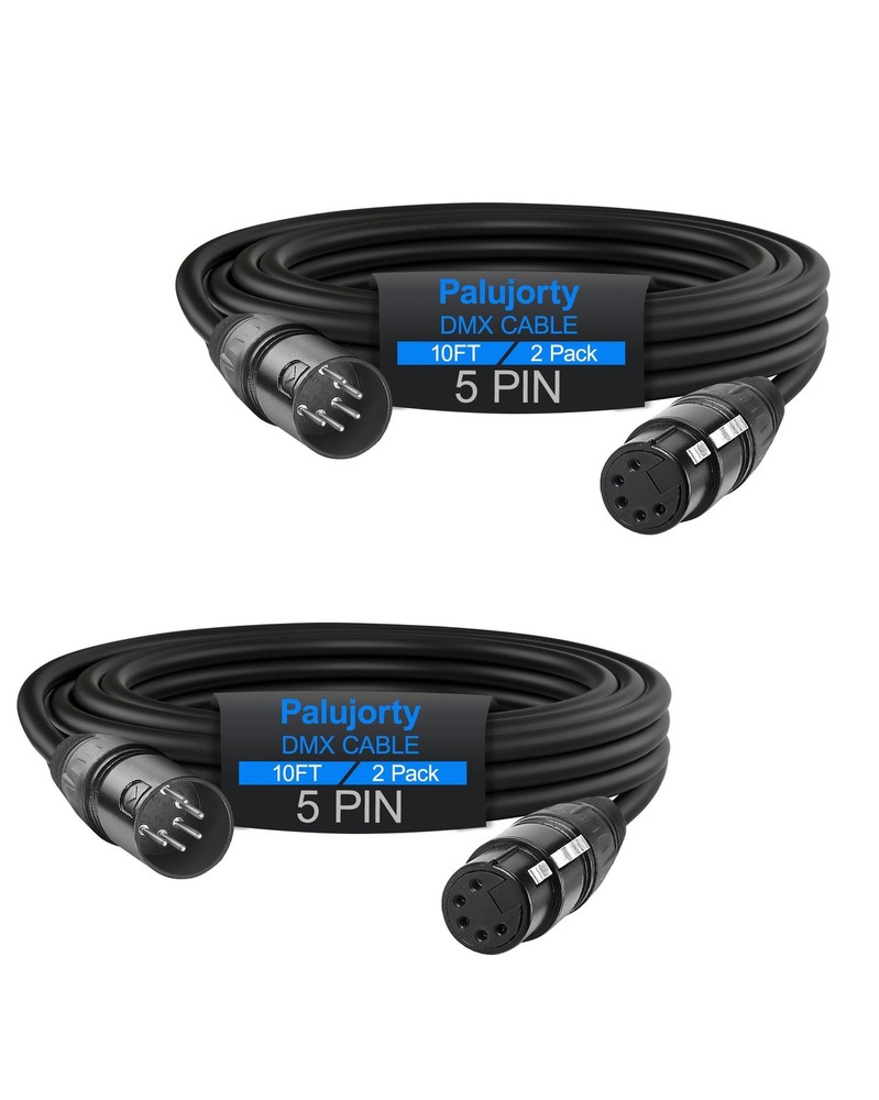 10FT 5 Pin DMX Cable 2 Pack with 3 Conductors for Stage Lighting & Controller