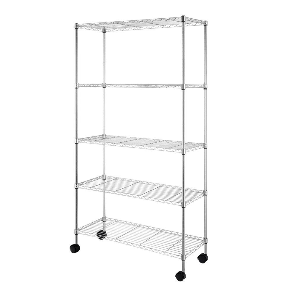 65x36x14" 5 Tier Adjustable Wire Metal Storage Shelving Shelf Unit Rack Rolling