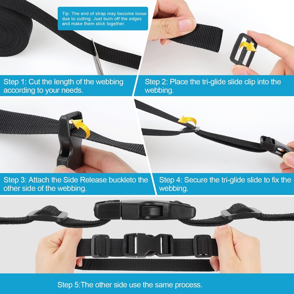 Phinus Buckle Straps 1 Inch, Webbing Polypropylene 11 Medium, Black