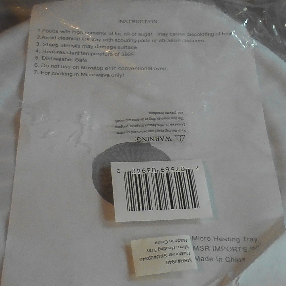 Microwave Heating Tray White NOS 10" Round