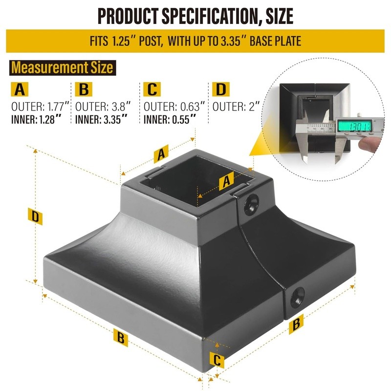 4pcs Aluminum Deck Post Base Covers Handrail Skirt Railing Brackets Waterproof