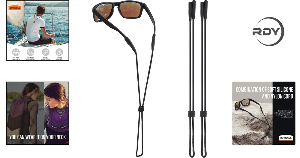 2 PCS Adjustable Eyeglass Holder Straps - Secure & Lightweight Design in Black