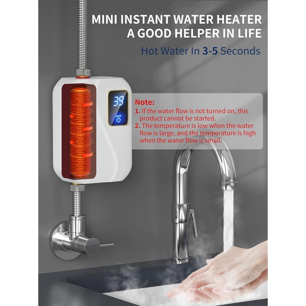 Calentador De Agua Electrico Instantaneo Sin Tanque 110V Para Cocina Casa 3000W