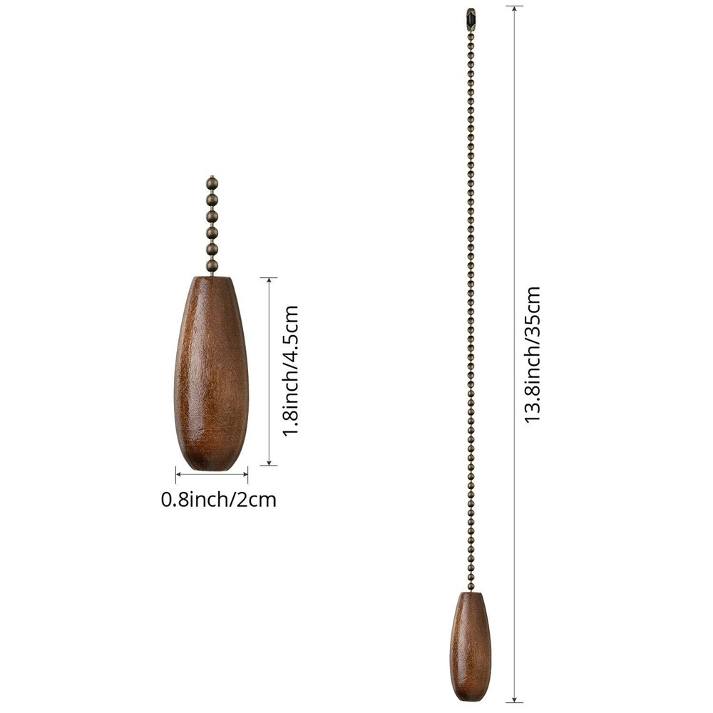 Boao 4 Pieces Ceiling Fan Chain Pulls Extender Wooden Pull Walnut Color