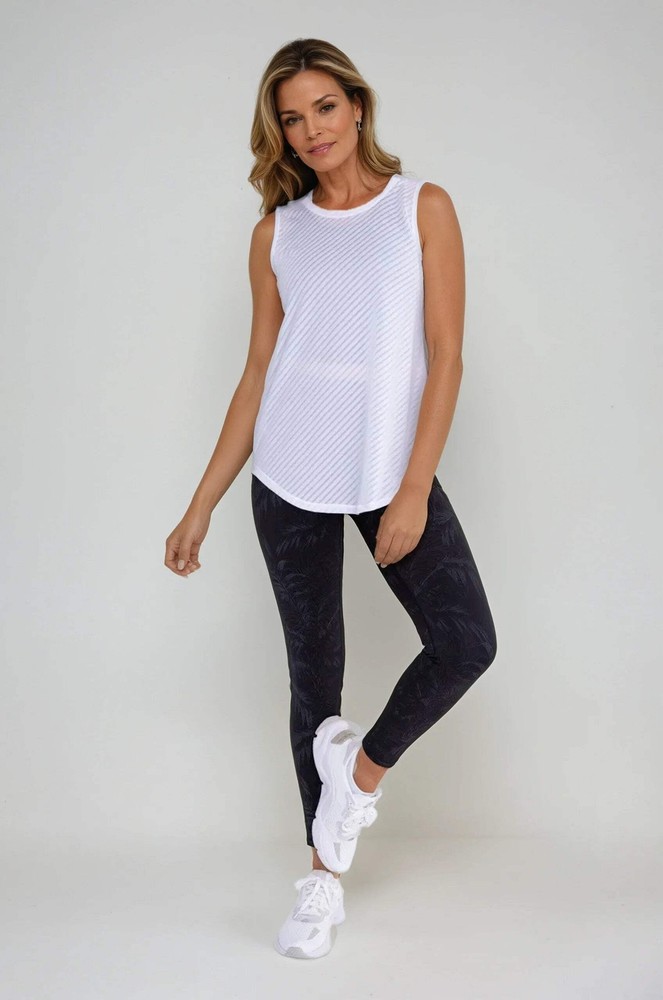 Sheer Striped Mesh Active Tank with Cut-Out Back