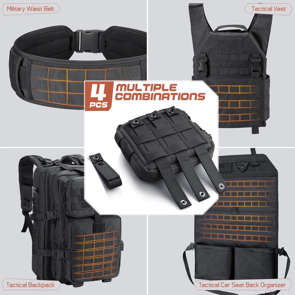 WYNEX Molle Straps 4 inch, Panel Attachment 4", Black