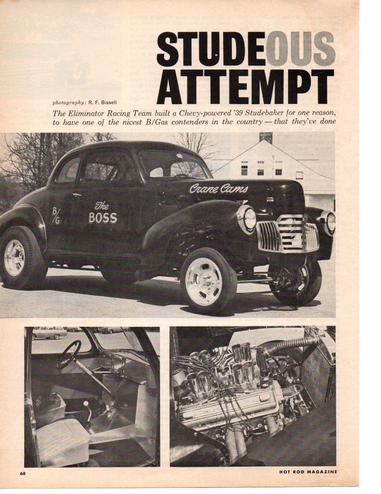 1939 CHEVY POWERED STUDEBAKER B/GAS DRAG RACING ~ ORIGINAL 2-PAGE ARTICLE / AD