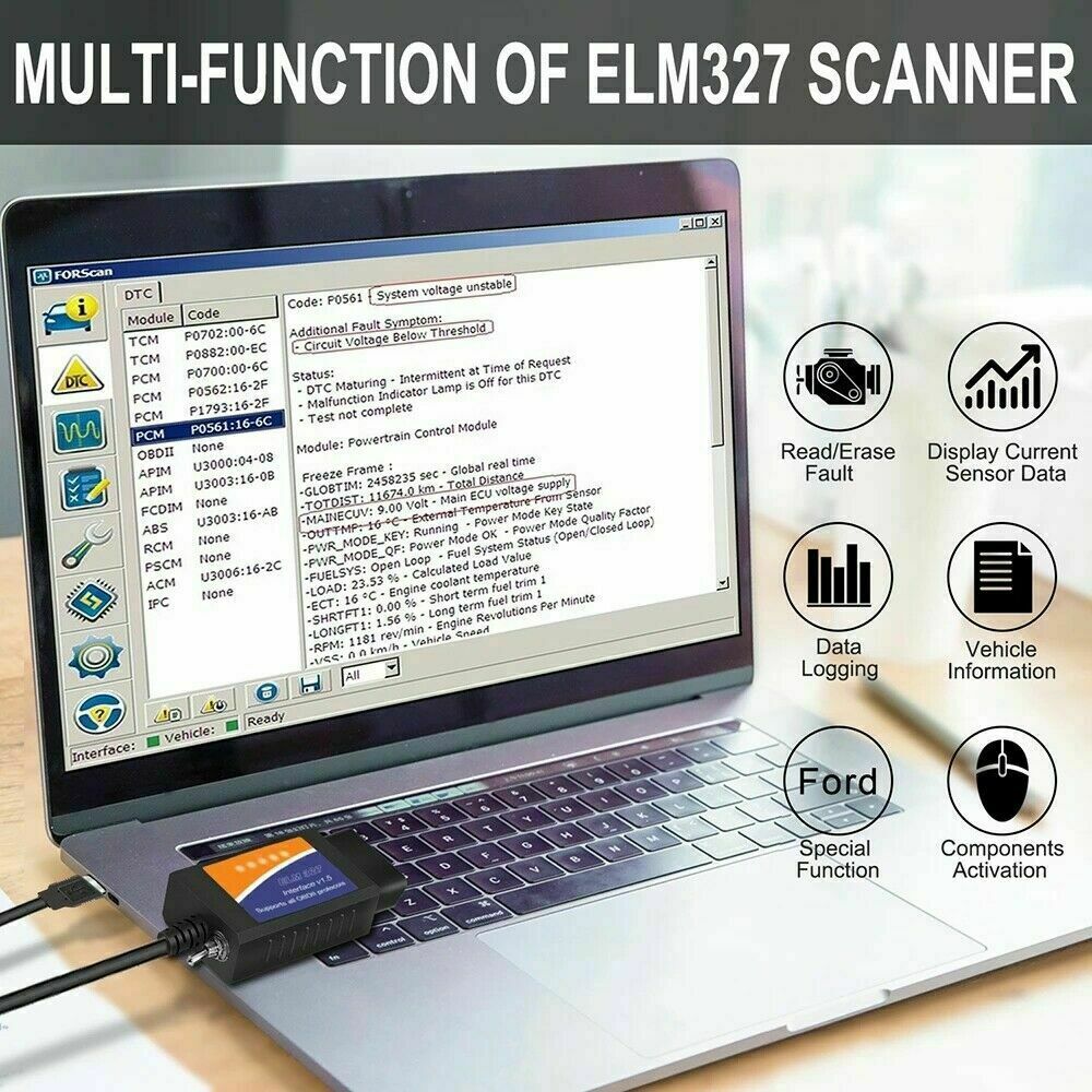 For Ford FORScan OBD2 Code Reader ELM327 V1.5 USB Modified Scanner HS/MS CAN US