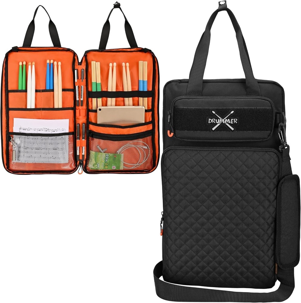 Drum Stick Bag with Hanging Hooks, Drum Mallet Storage with Adjustable Shoulder