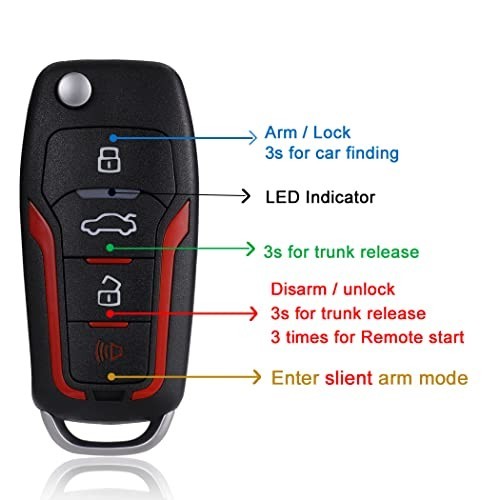 Keyless Entry Security Alarm System + Remote Start + Push to Start Ignition Kit