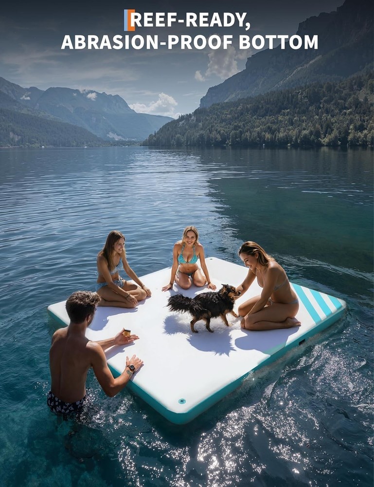Inflatable Floating Dock 10x10FT Inflatable Dock Platform Mat with Ladder
