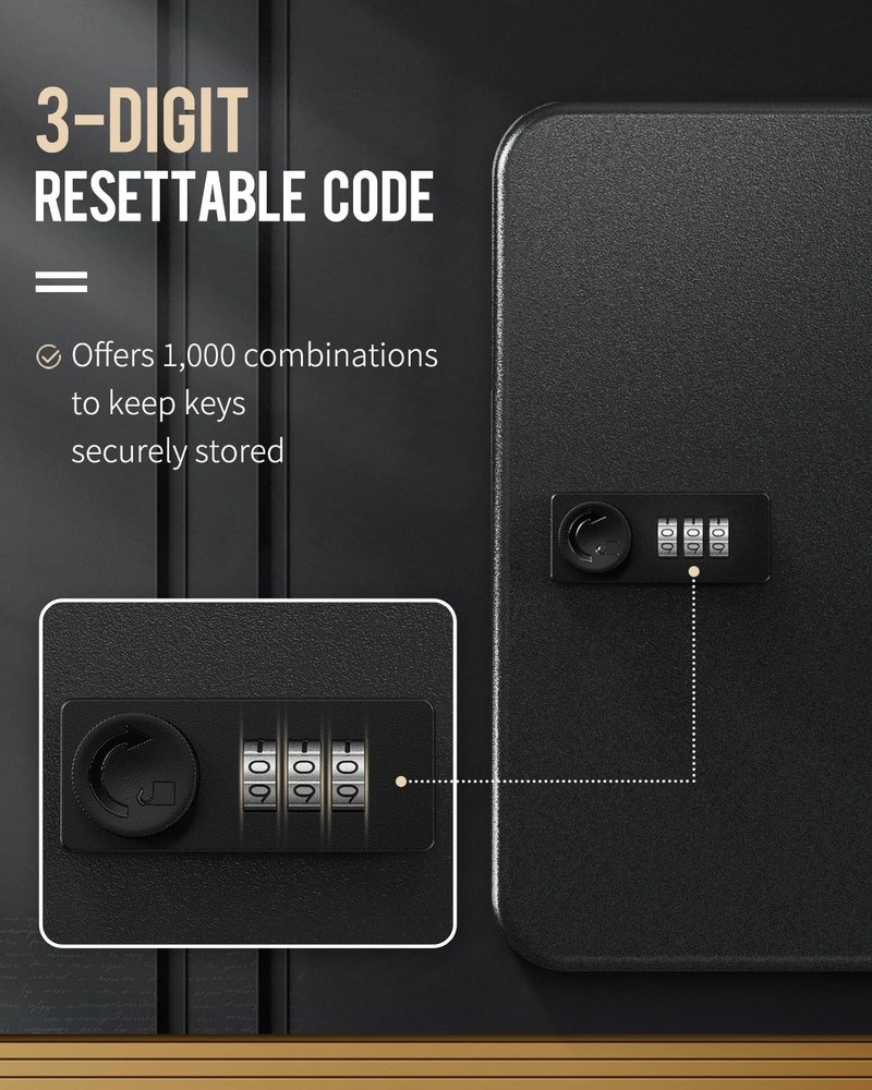 Combination Lock Resettable Digital Security Storage Box Steel Key Organizer
