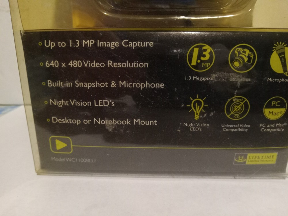Webcam With Night Vision Quick 1.3 MP Built In Microphone Includes Manual