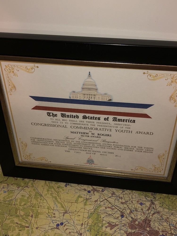 CONGRESSIONAL COMMEMORATIVE SILVER YOUTH AWARD CERTIFICATE Type-1
