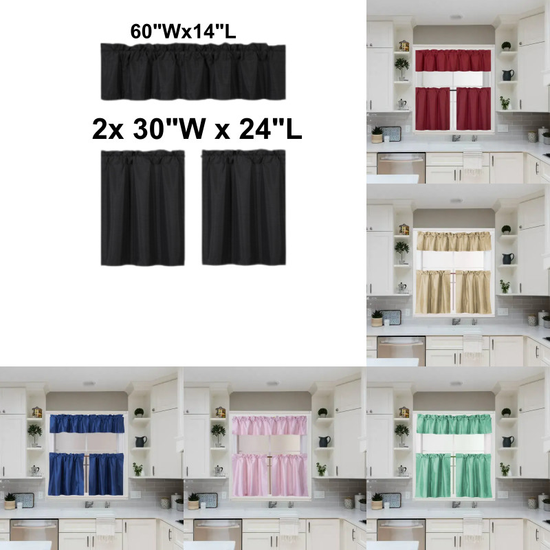 COMPLETE SET LINED BLACKOUT WINDOW KITCHEN CURTAIN SOLID TREATMENT 24" LENGTH K4