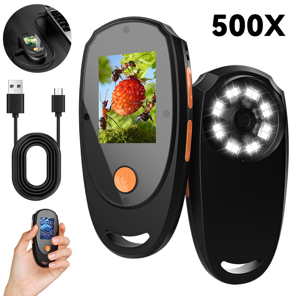 500X Handheld Digital Microscope 2" Screen 2 MP Portable Microscope Photo Camera
