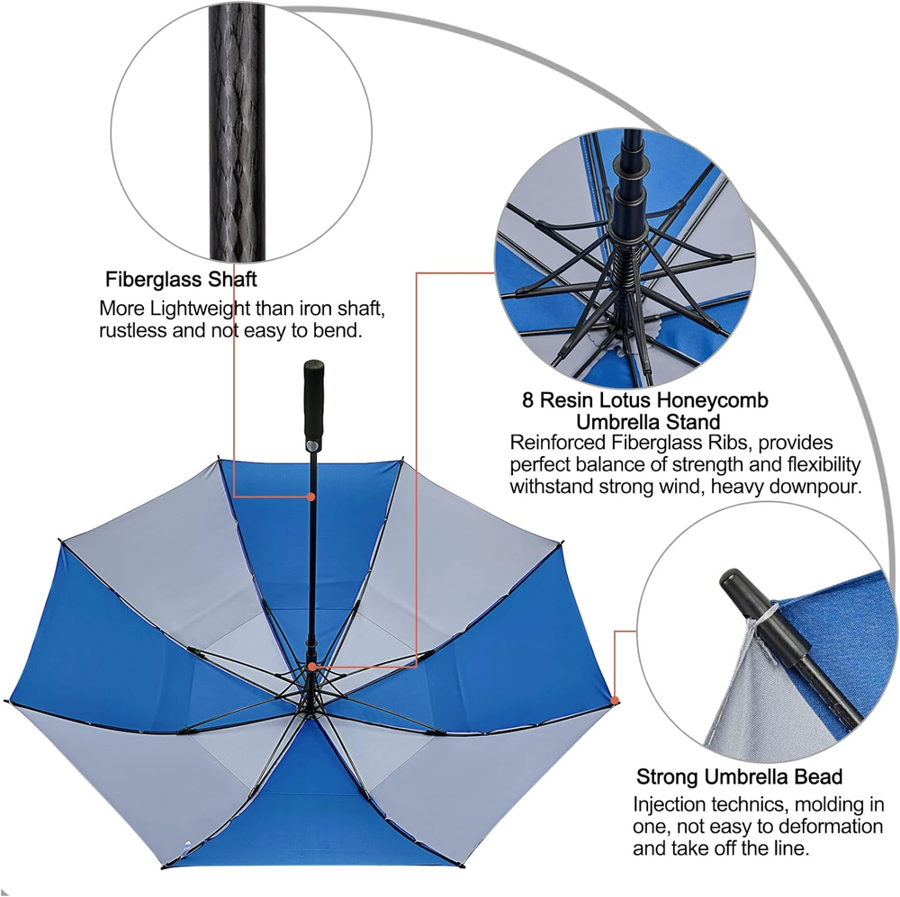 62" Auto Open Golf Umbrella, Oversize Double Canopy, Vented, Windproof Umbrella