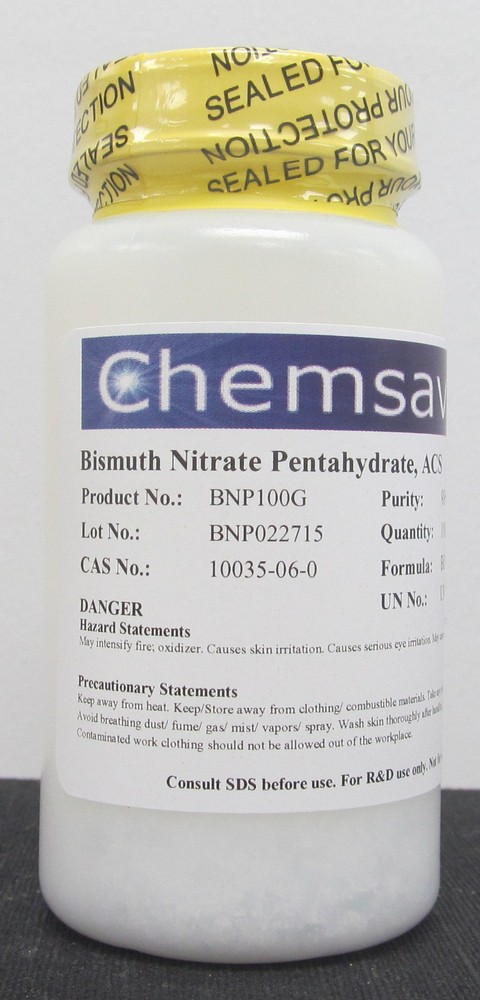 Bismuth Nitrate Pentahydrate, ACS, 98+%, 100g
