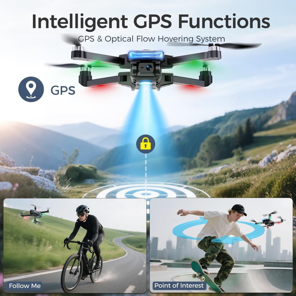 4K HD Camera GPS Drone, FPV Quadcopter with Auto Return, Lightweight, 2