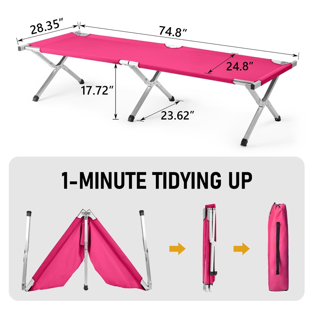 Portable Folding Camping Cot with Carrying Bag Army Pink