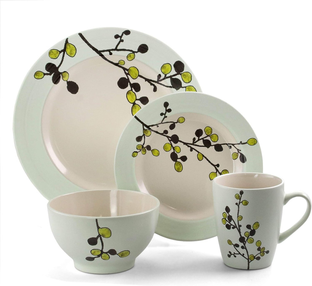 RETROBLOOM Retro Bloom 16 Piece Luxurious Stoneware Dinnerware with Complete Set