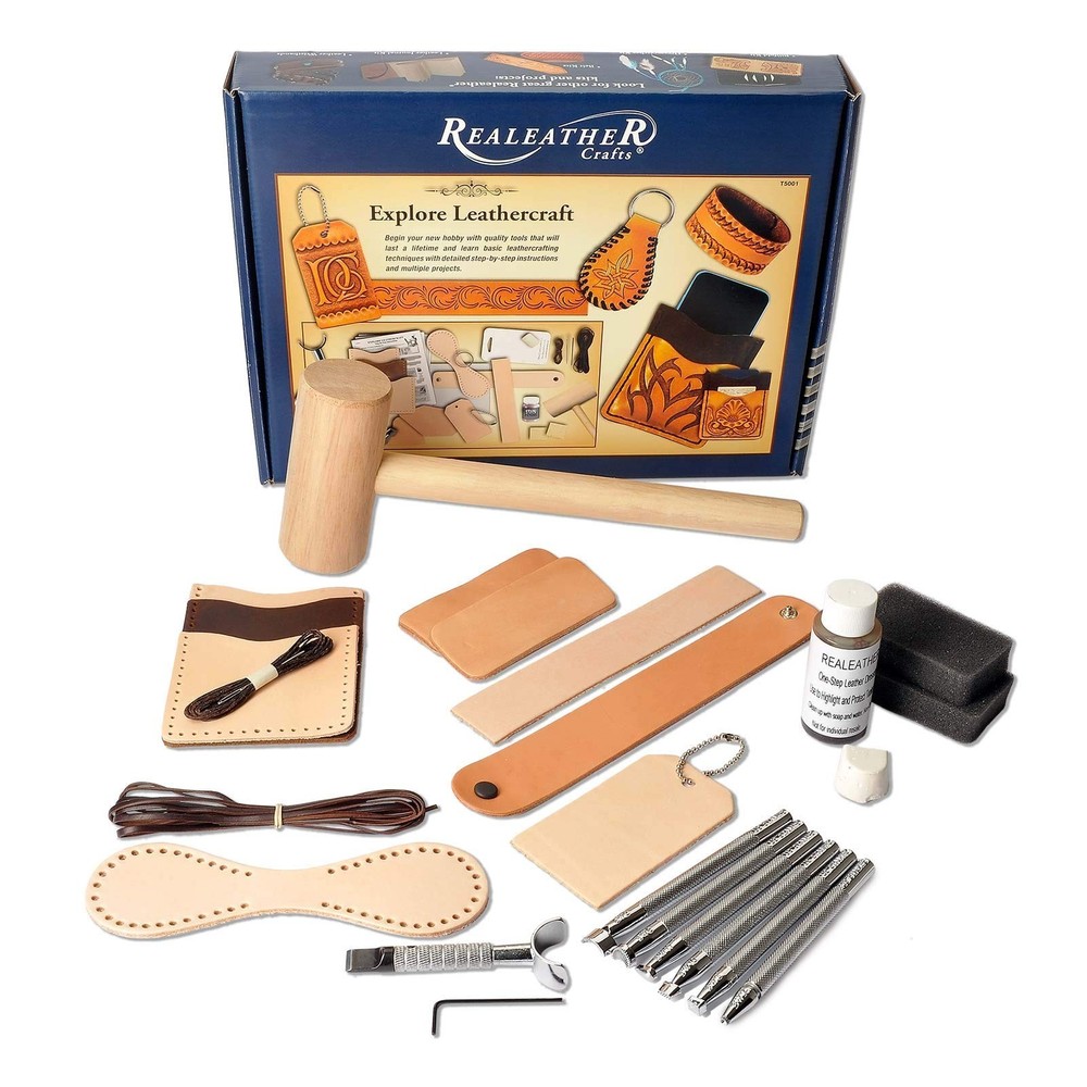 Realeather Basic Leather Craft Starter Kit - Basic Tools and Leather to Make ...