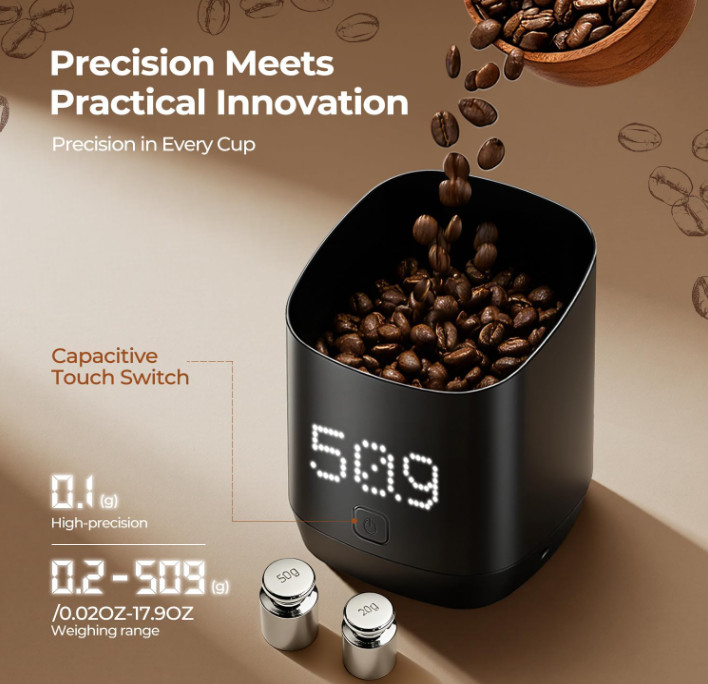 Subscale Digital Dosing Cup - 1g Precise Scale with LED Display & USB-C - Black