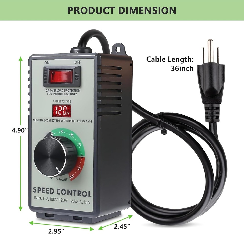 AC Motor Speed Controller 120V 15A Max - Variable-Speed Controller & Fan Spee...