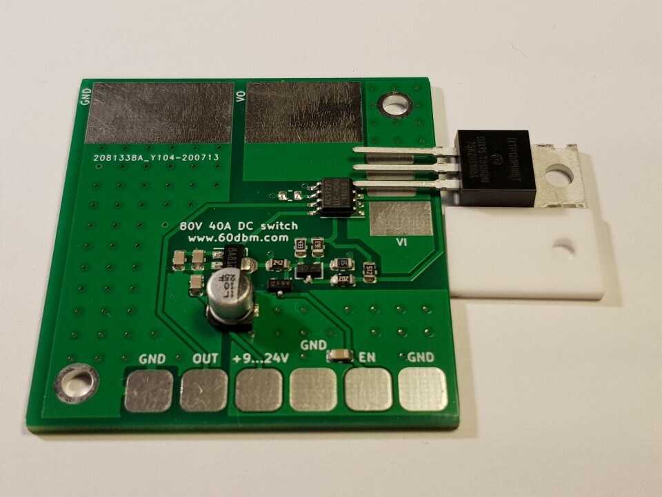 DC switch and current sensor board for LDMOS MOSFET amplifier 80V/40A max