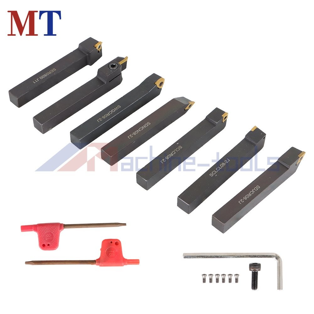 1/2"7x Carbide Indexable Turning Tool Lathe Tool Bit Thread Insert+Holder Kit