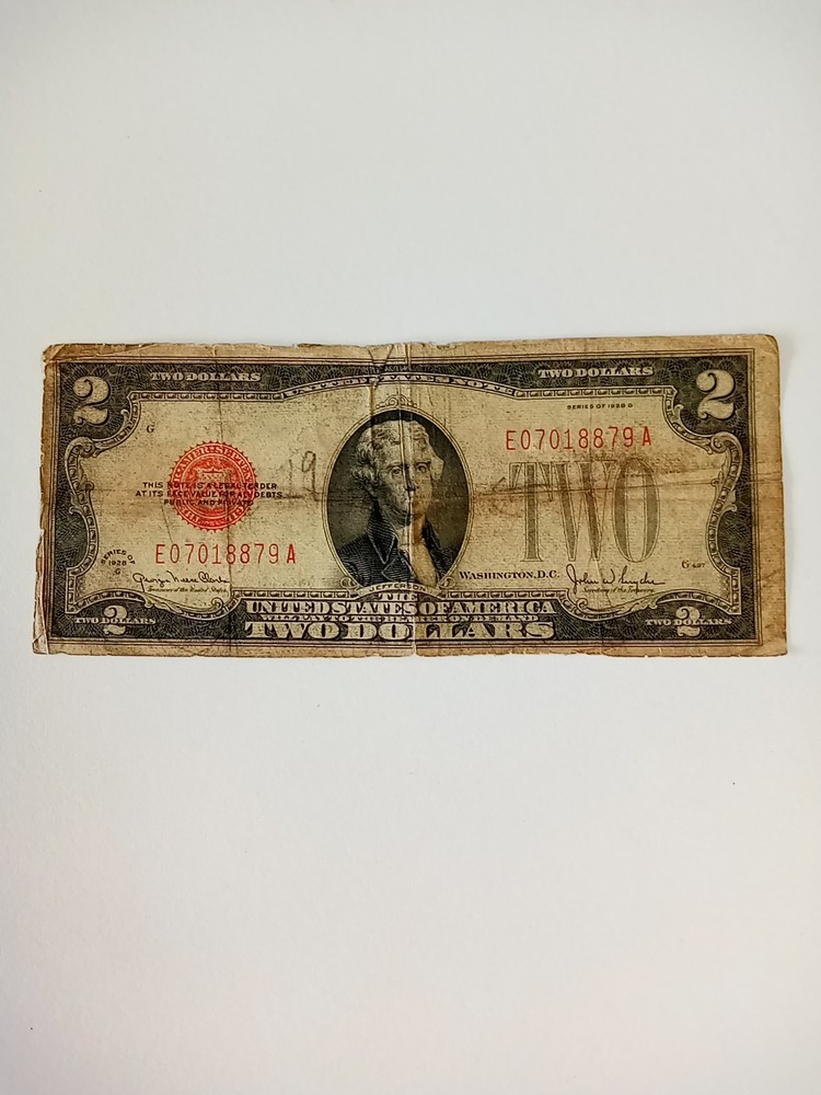 1928 G Two Dollar $2 Red Seal Note