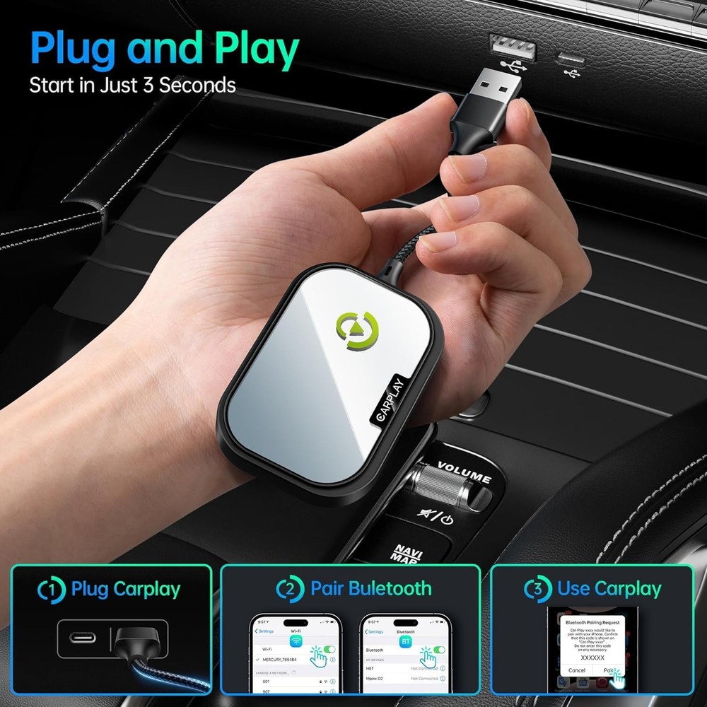 Wireless CarPlay Adapter Plug & Play iPhone Auto Connect 2017 Plus Compatible