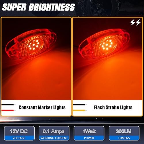 10-Pack LED Trailer Marker Lights Kit Dual Function (Steady & Strobe) Oval Red