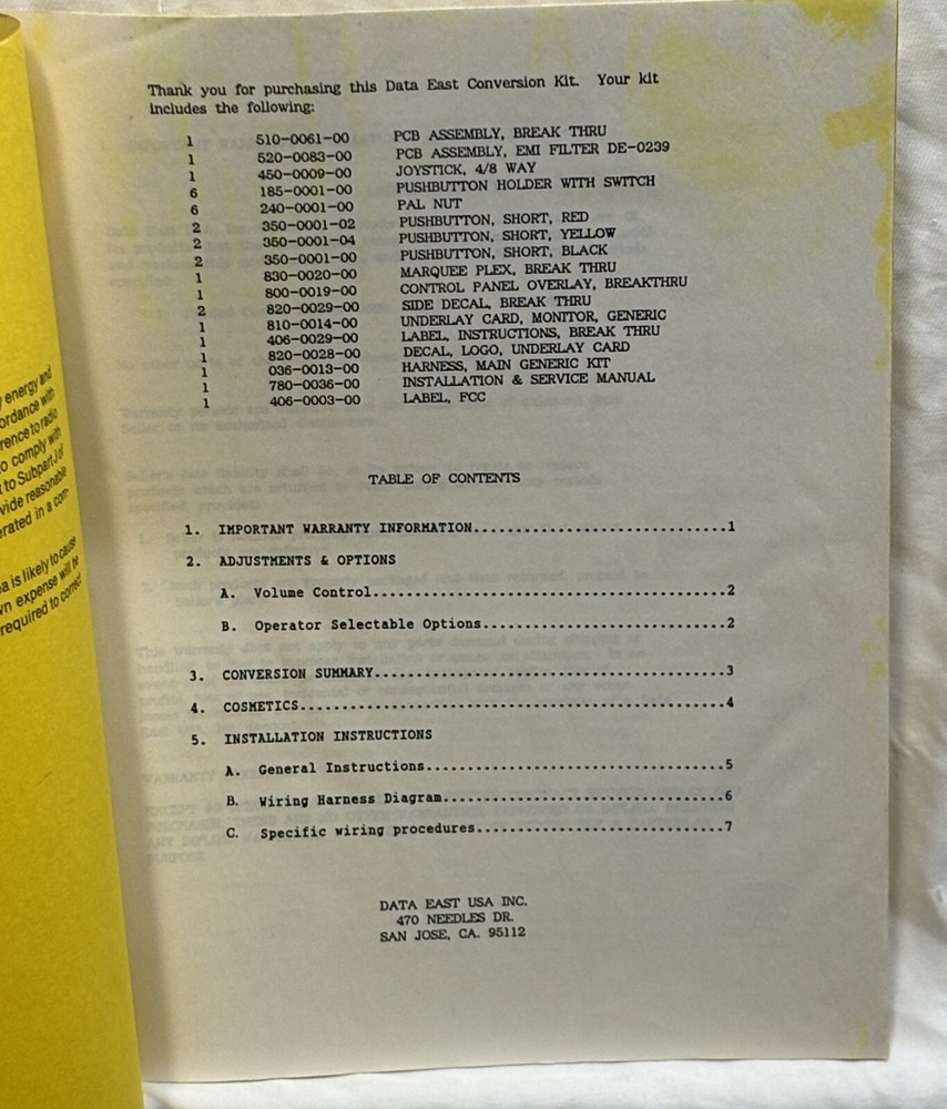 ORIGINAL-DATA EAST-BREAKTHRU-INSTALLATION & SERVICE MANUAL FOR CONVERSION KIT