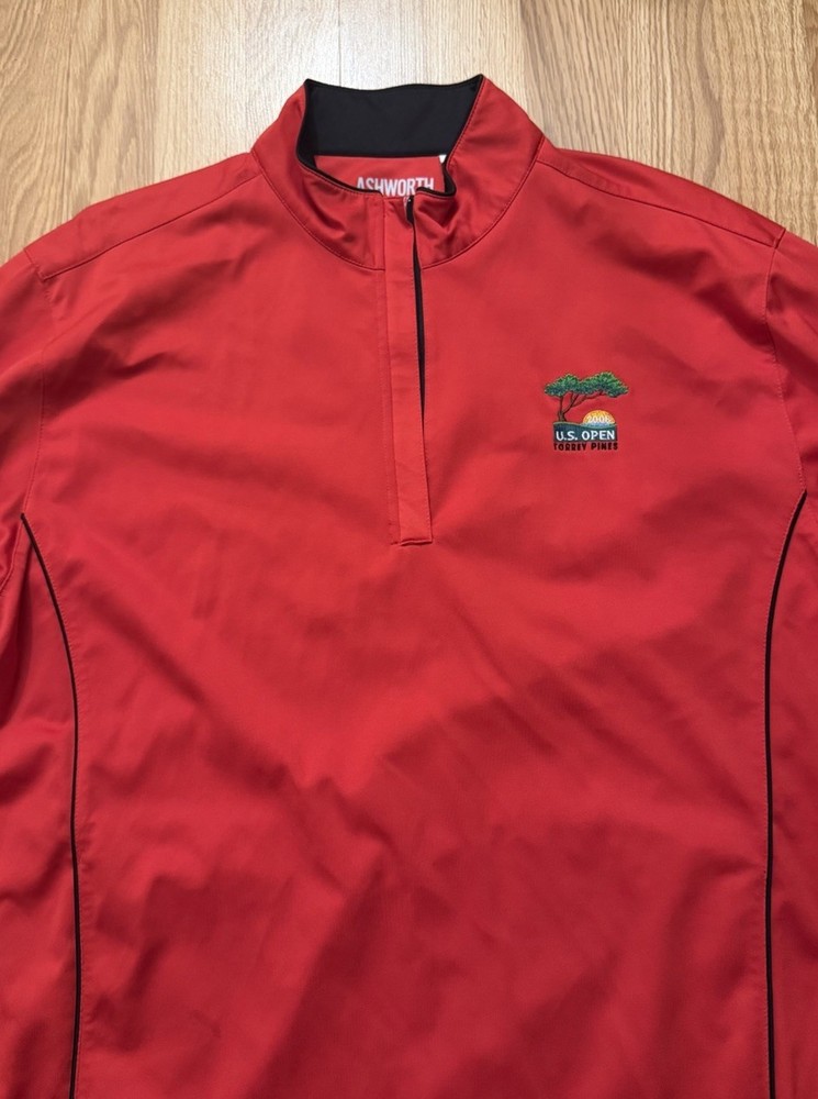 Ashworth Golf Pullover Windbreaker Red 2008 U.S. Open Torrey Pines Tiger Woods
