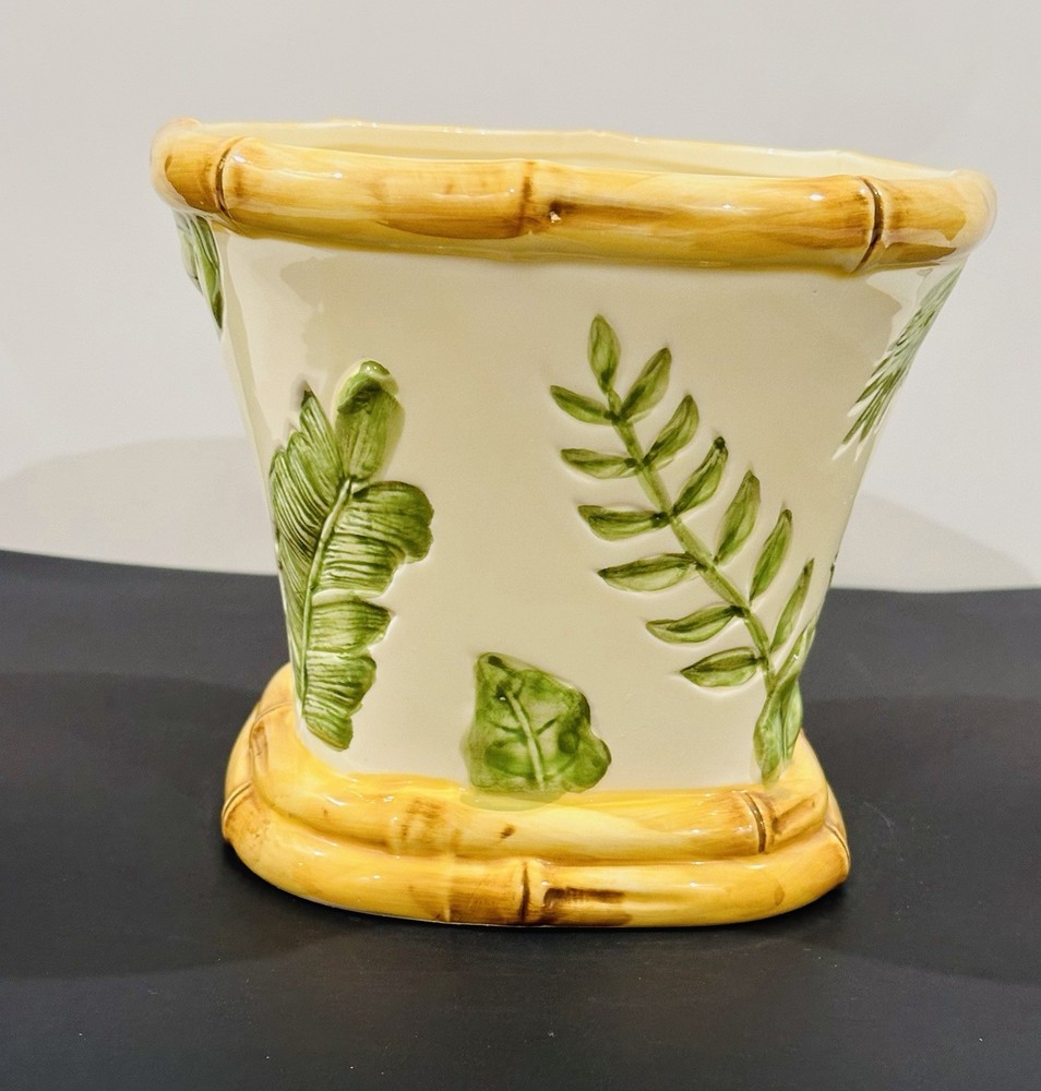 Unmarked Pottery Vintage Planter Bamboo Plants