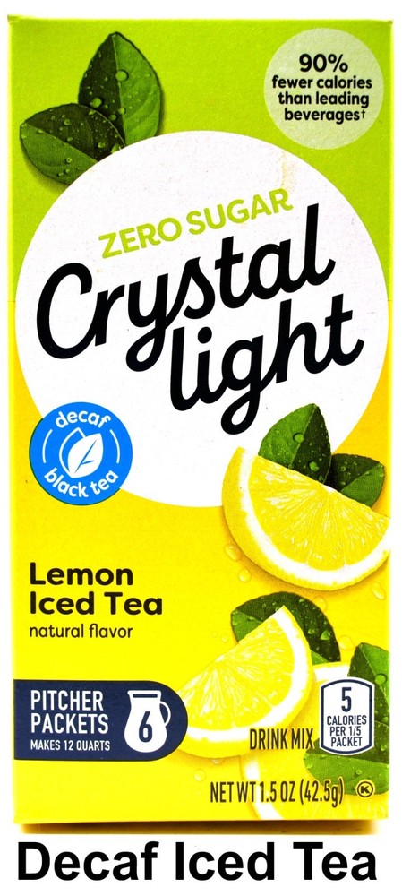 8 12-Quart Boxes Crystal Light Decaf Lemon Iced Tea Drink Mix