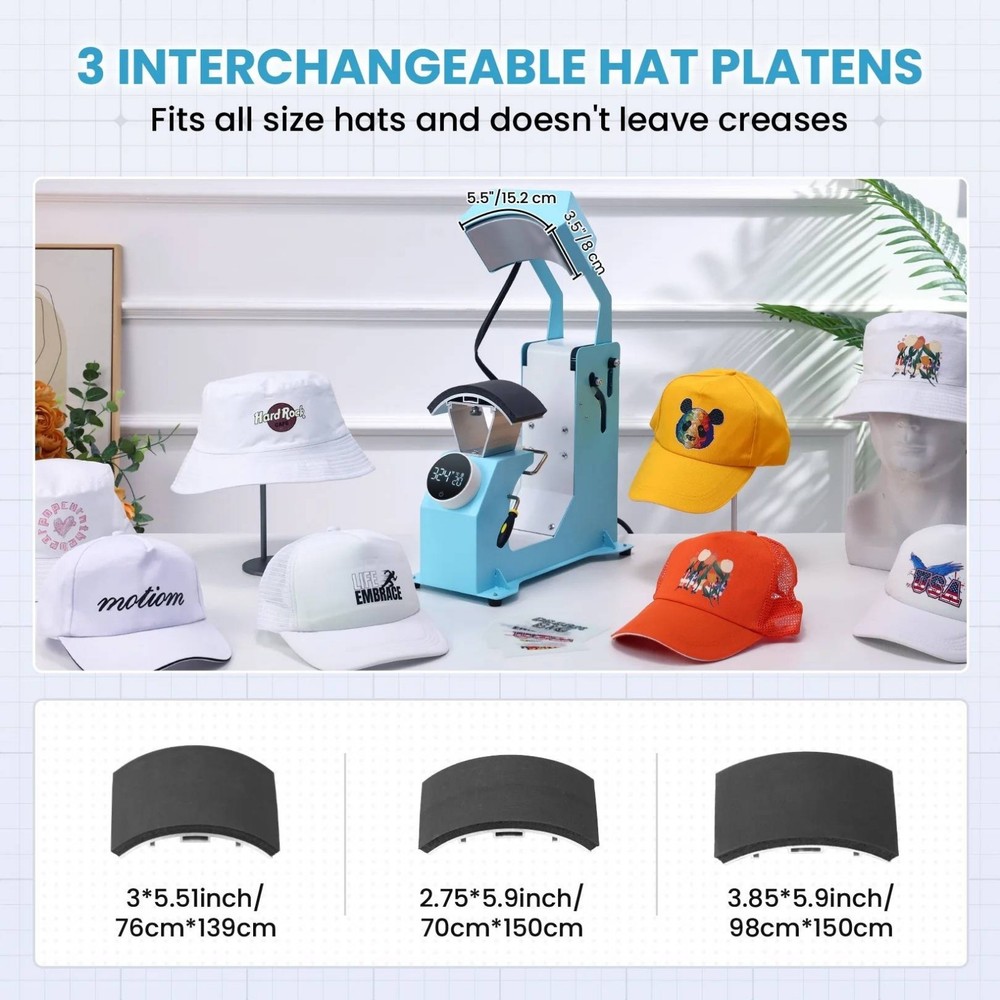 3-in-1 Auto Cap Heat Press Machine, Hat Heat Press with 3pcs Replaceable Heating