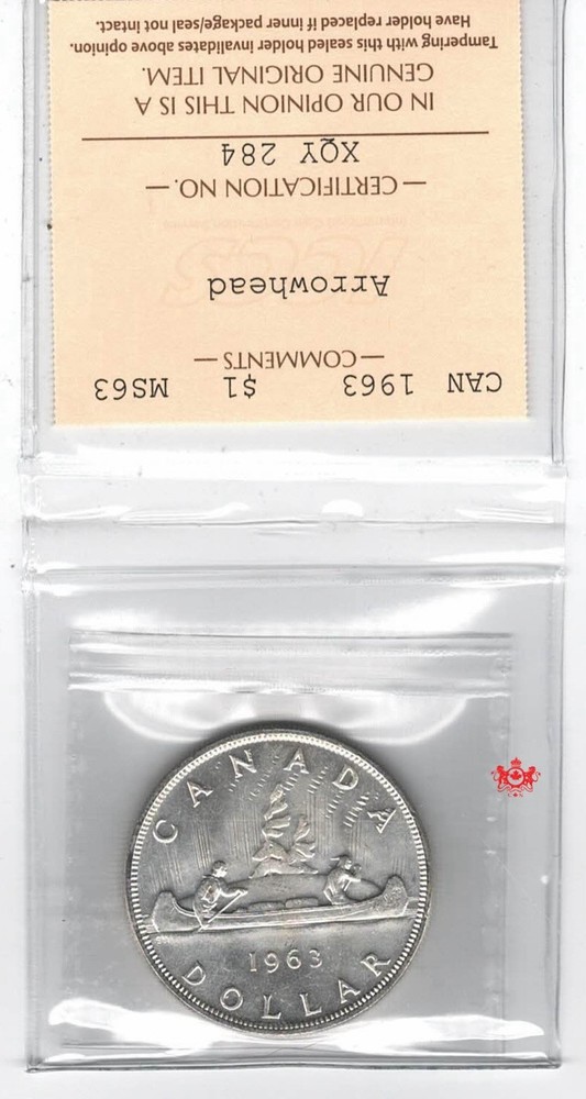 1963 Canada $1 Arrowhead - ICCS MS63 - XQY 284