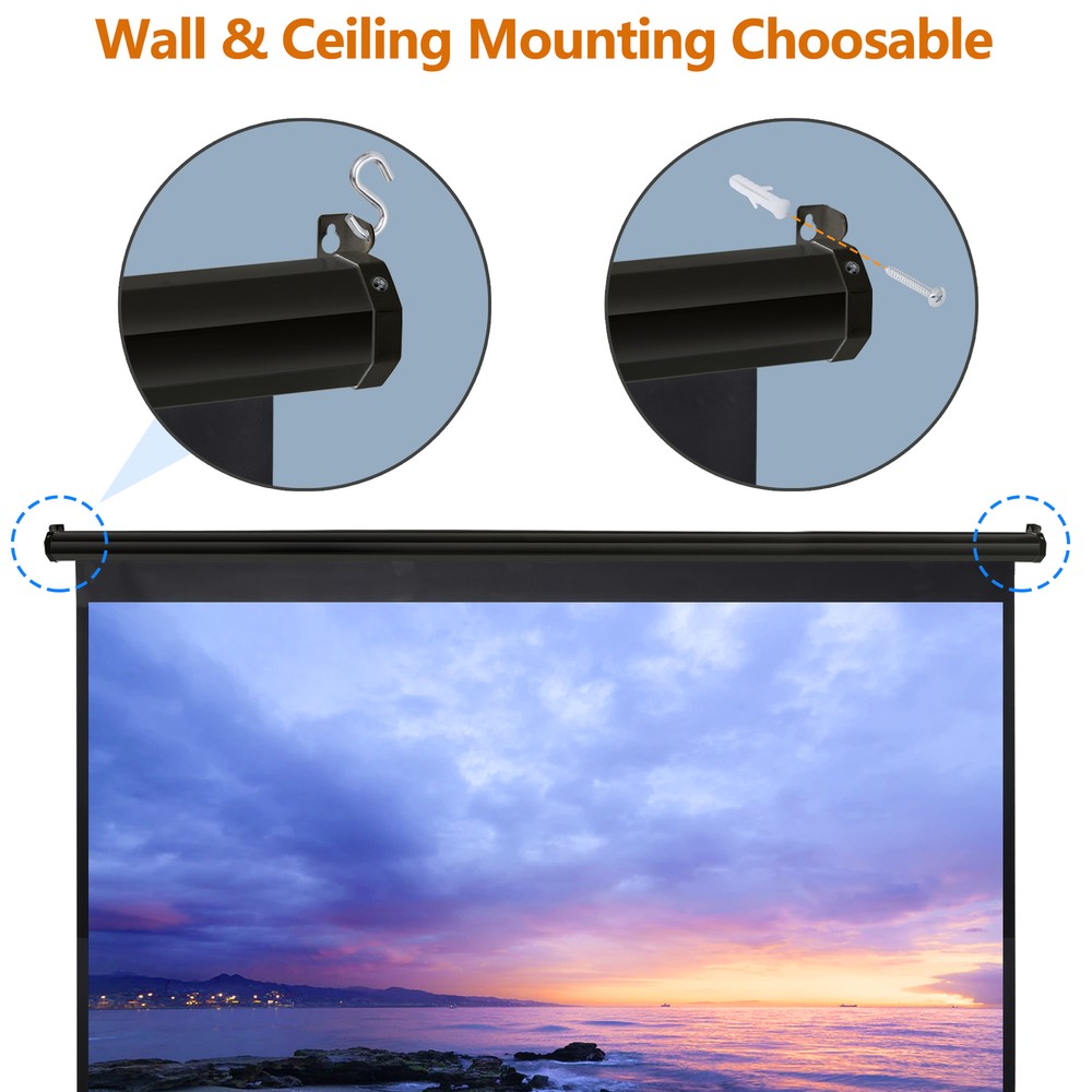 Projector Screen 100" Diagonal Projection Screen Manual Pull Down 16:10 HD Black