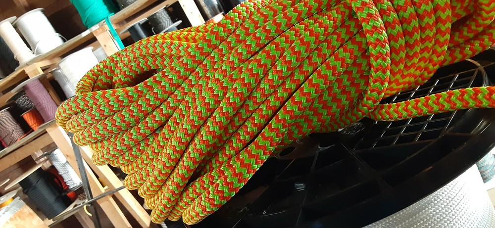 9/16 x 100 ft. Double Braid-Yacht Braid Polyester Rope. Herringbone Lime/Orange