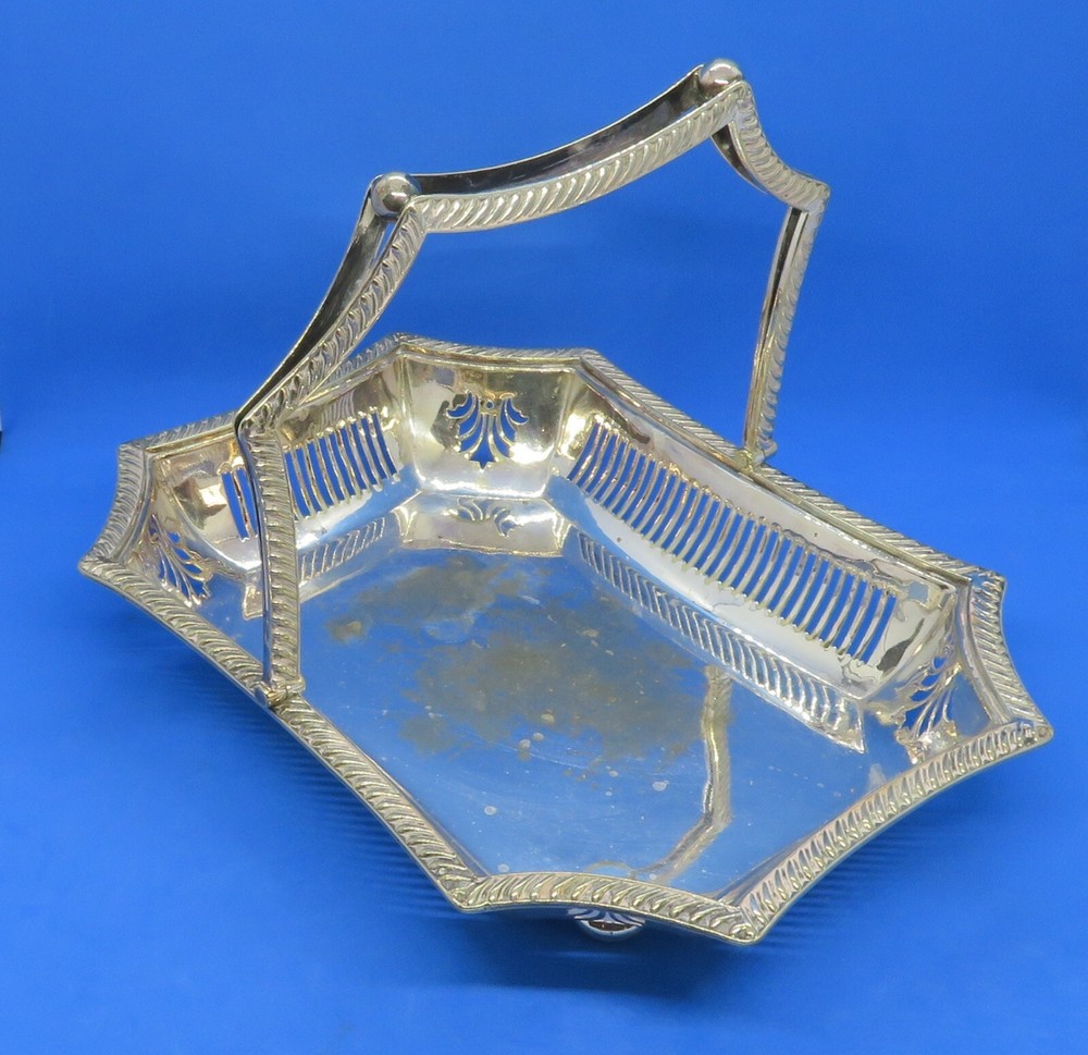 Silver plate electroplate vintage Victorian antique rectangular cake basket dish