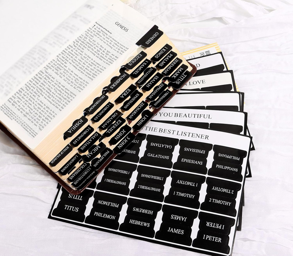 Black Bible Tabs for Men Paper Index Tabs for Scripture Study & Chapter
