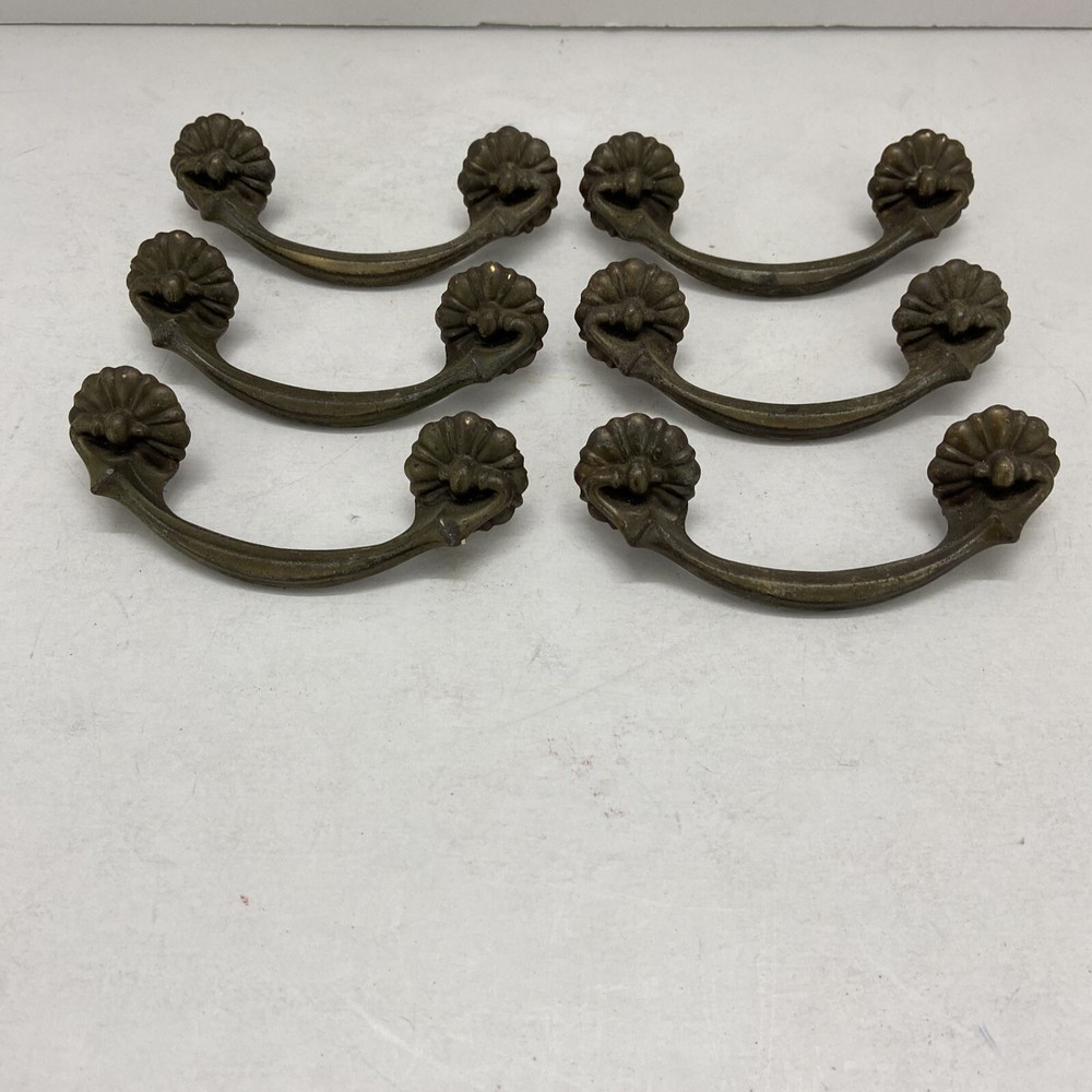 Six Vintage Brass Drawer Pulls